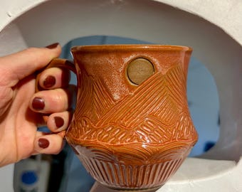 Handcrafted Mountain Sun and Eclipse Ceramic Mug - 18 oz