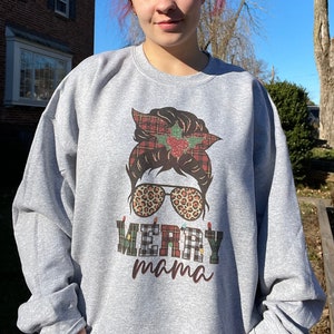 MATCHING MERRY FAMILY Light Gray Crewneck Sweatshirts, Merry Mama, Merry Mini, Merry Daddy