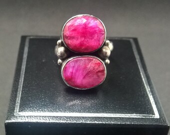 Silver 925 Double Ruby Ring - Size 7.25