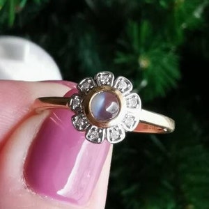 Beautiful Cat&#39;s Eye Alexandrite Rare Stone Diamonds Flower Sweet Romantic Ring Sz 9 Approx
