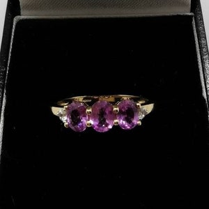 Stunning 9k 10k Yellow Gold Natural Purple Sapphire White Zircon Ring Sz 6.75/54