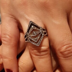 Stunning Handmade Art Deco Style Marcasite Sterling Silver Ring