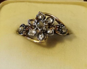 Exquisite Georgian Victorian 0.80ct Rose Cut Diamond Gold & Silver Ring Sz 7