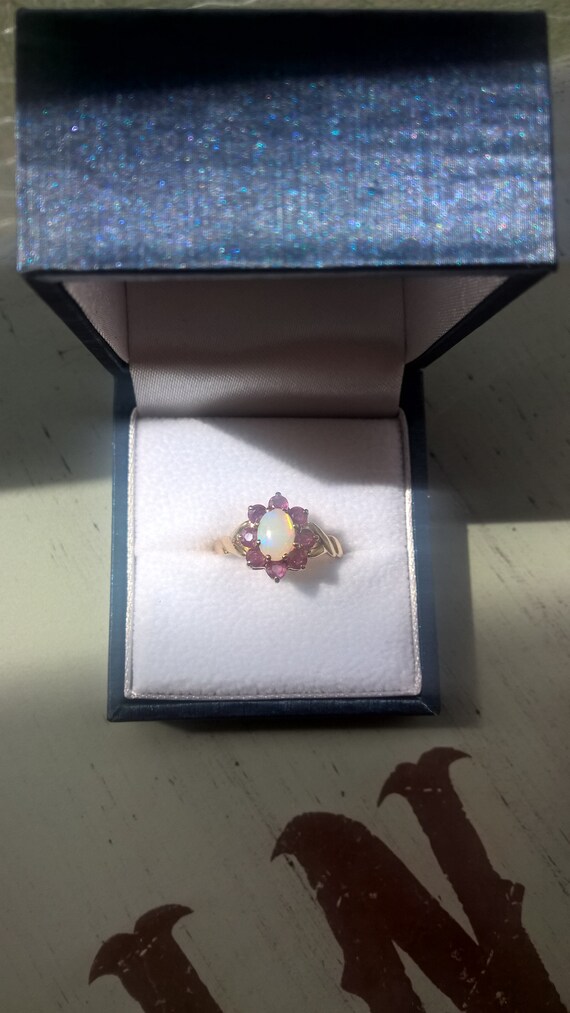 Exquisite Vintage 9k Yellow Gold Opal Rubies Beau… - image 3