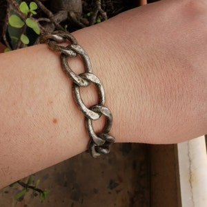 Antique Silver Plated Link Chain T-bar Bracelet 38.9 Grams-20.5 cm Long