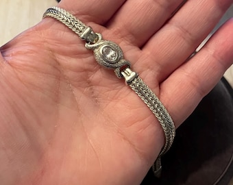 Vintage 925 Silver CZ Chain Bracelet - Italy