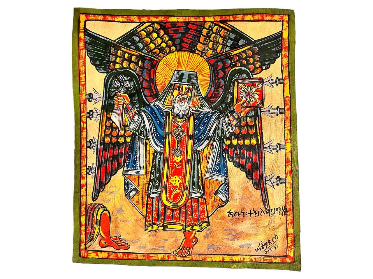 Ethiopian Orthodox Religious Leather Painting Hand painted Abuna Takla 