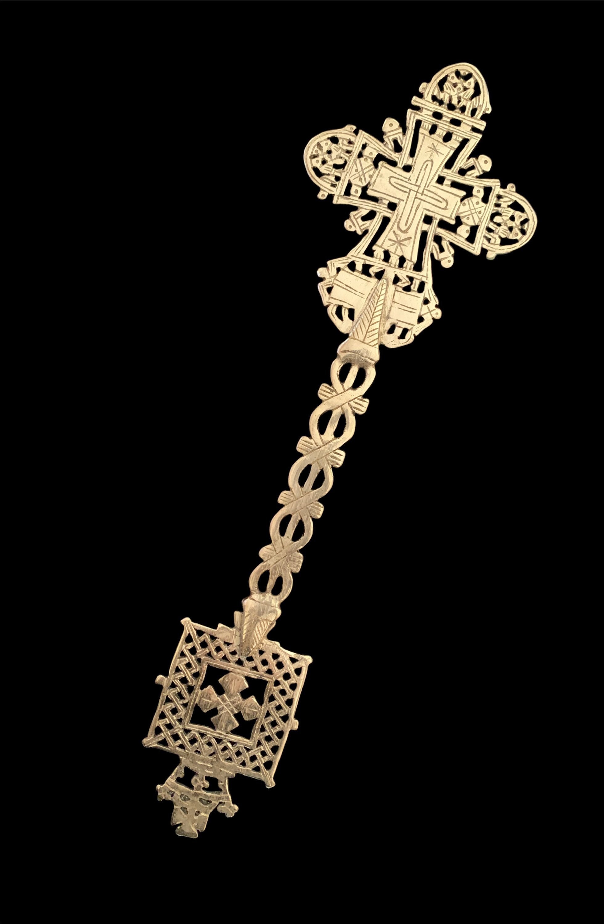 handgefertigter Priester Handcros... Äthiopisches koptisches Prozessionskreuz 