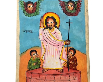 エチオピアの宗教的な革の絵画 手描きの正統派のペイント