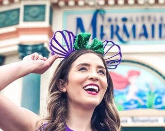 Princess  Mermaid 3D Mouse Ears  Shells with sequin bow