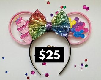 Birthday Cake and Balloons 3D Mouse Ears