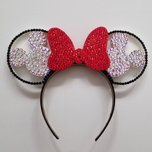Rhinestone 3D Mouse Ears with RED rhinestone Bow