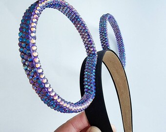 AB purple Rhinestone rings 3D Mouse Ears all sides covered with rhinestones