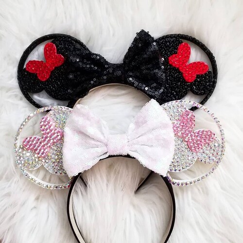 Rhinestone 3D Mouse Ears, red/black or pink/white