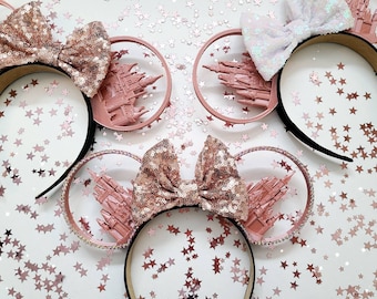 ROSE GOLD castle ears, 3d mouse ears.