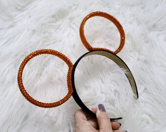 ORANGE Rhinestone rings 3D Mouse Ears all sides covered with rhinestones