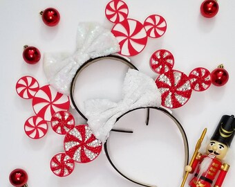 Peppermint Mouse ears, Christmas  3D Mouse Ears, with or without rhinestones