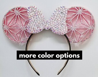 Rhinestone 3D Epcot inspired Ears with Rhinestone Bow OR Sequin bow