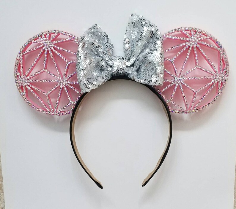 Rhinestone 3D Epcot inspired Ears with Rhinestone Bow OR Sequin bow