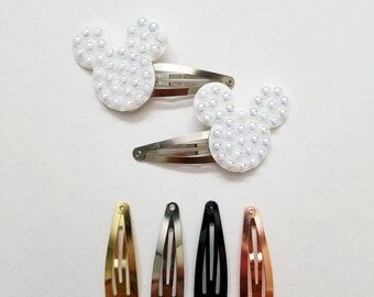 2 MOUSE snap clips with white pearl detail, includes both,  you choose your color clip