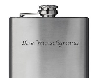 Hip flask with engraving / made of metal / for 237ml / with safety screw cap