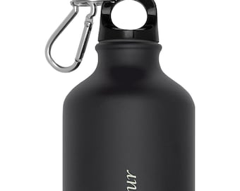 Aluminium Trinkflasche mit Gravur / mit Karabinerhaken / 800ml / Farbe schwarz