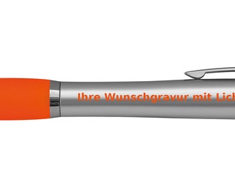 Touchpen Kugelschreiber silber/weiß mit türkisen Stylus Farbe mit LED Licht Touchpen Kugelschreiber silber/weiß mit türkisen Stylus Farbe mit LED Licht