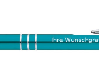 Metal ballpoint pen / with engraving / colour: turquoise