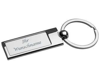 Metal keychain with engraving / rectangular / chrome-plated