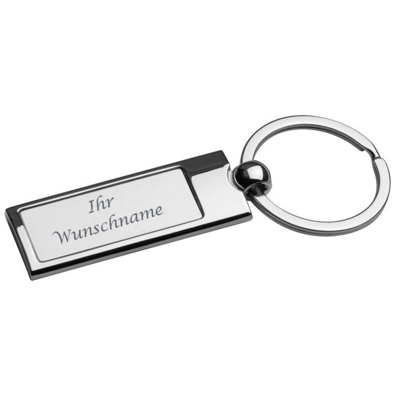 Metal keychain with engraving / rectangular / chrome-plated image 1