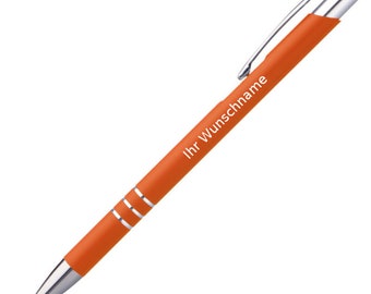 Slim ballpoint pen with engraving / made of metal / color: orange