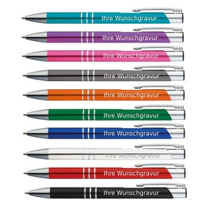 10 metal ballpoint pens / with engraving / 10 different colors