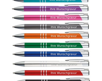 10 metal ballpoint pens / with engraving / 10 different colors