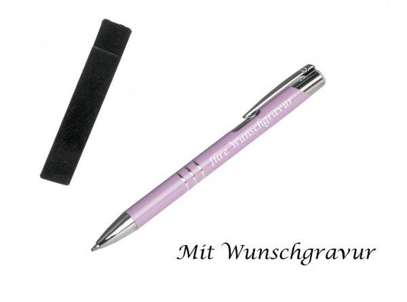 10 Kugelschreiber Aus Metall Mit Gravur – Pastell Lila, Aluminium, Mit 3 Zierringen, Blauschreibend