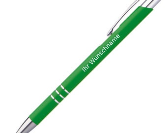 Slim ballpoint pen with engraving / made of metal / color: green