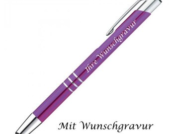 Touchpen Kugelschreiber aus Metall mit Gravur / Farbe: lila