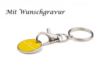 10x Metal Keyrings with Engraving / with Shopping Cart Chip / Color: Yellow