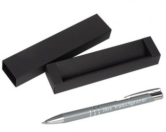 Metal ballpoint pen with engraving / with cardboard case / Colour: grey