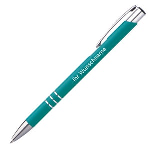 Slim ballpoint pen with engraving / made of metal / color: turquoise image 1