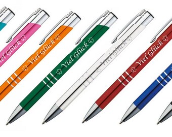10 Kugelschreiber mit Gravur "Viel Glück" / aus Metall / 10 verschiedene Farben