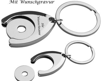 Key ring with engraving / with shopping chip / made of high-gloss metal