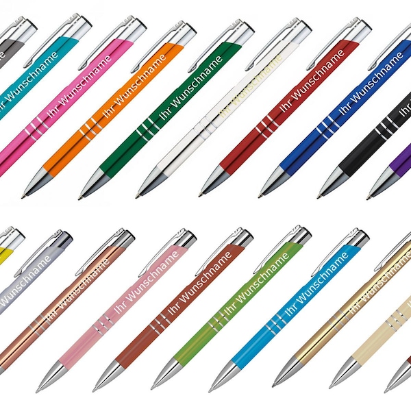 20 Kugelschreiber aus Metall mit Gravur / 20 verschiedene Farben