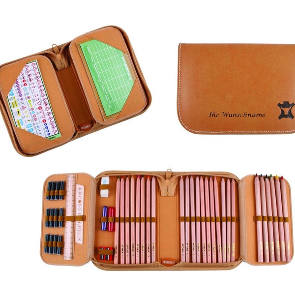 Leather pencil case pencil case "Back to the Nature" 47 pieces. with engraving