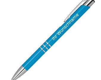 Metal ballpoint pen with engraving / Color: light blue