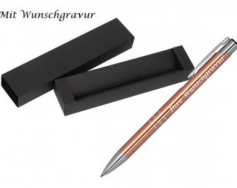Ballpoint pen made of metal with engraving / with cardboard case / color: rose gold
