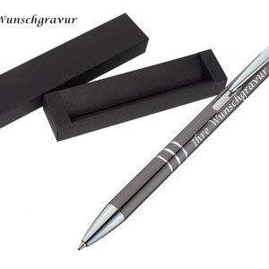 Kugelschreiber aus Metall mit Gravur / mit Pappetui / Farbe: anthrazit