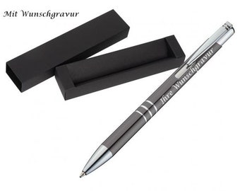 Ballpoint pen made of metal with engraving / with cardboard case / color: anthracite