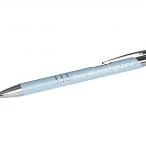 Kugelschreiber aus Metall mit Gravur / Farbe: pastell blau Bild 1
