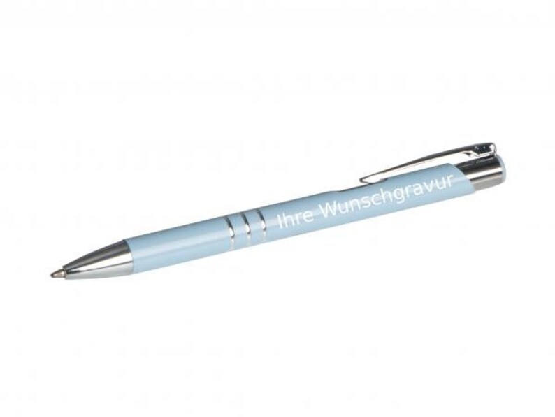 Kugelschreiber aus Metall mit Gravur / Farbe: pastell blau Bild 1