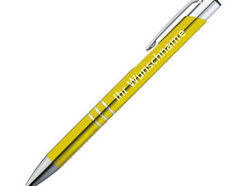 10 ballpoint pens made of metal / with engraving / color: yellow